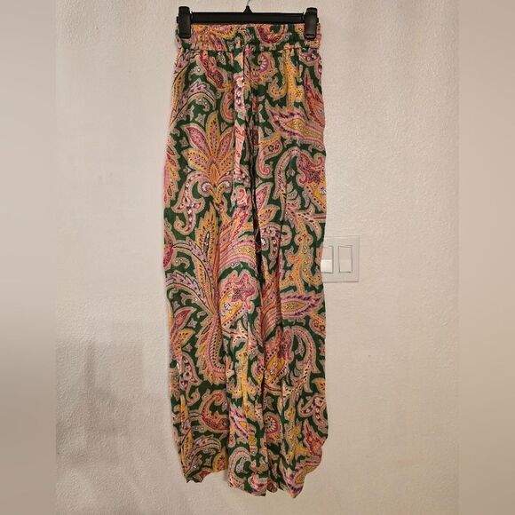 Zimmermann Green & Multicolor Linen Paisley Trouser Pants Size 4 - Picture 2 of 14